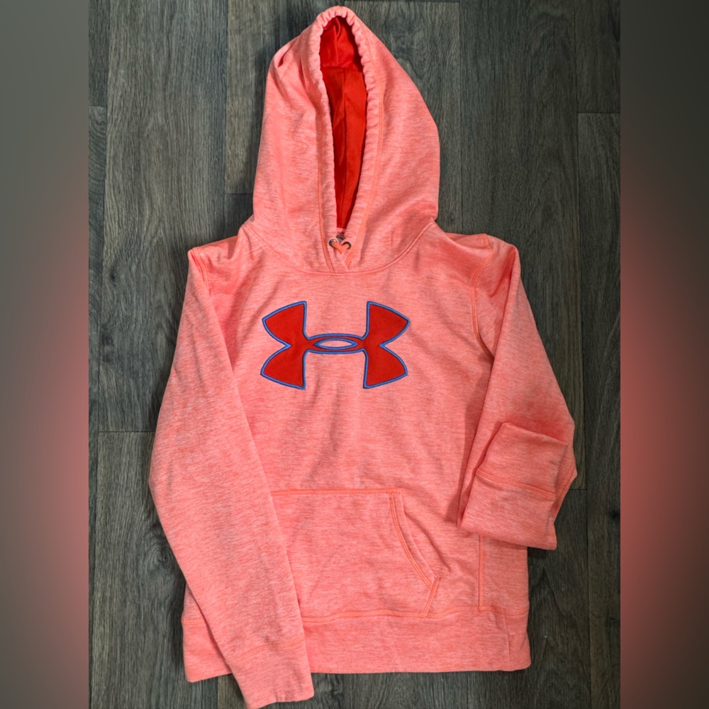 Under Armour Bright Coral Hoodie with Blue Logo